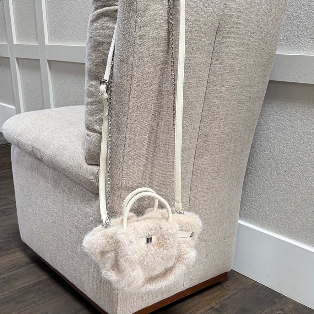 Plush Mini Crossbody Bag in Cream with Top Handle